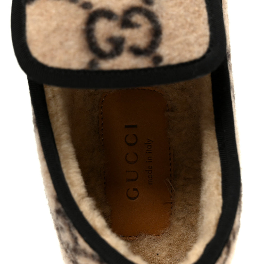 Gucci Covered Wool GG Monogram Womens Fria Horsebit Loafers 35.5 Beige Ebony Black Butterscotch