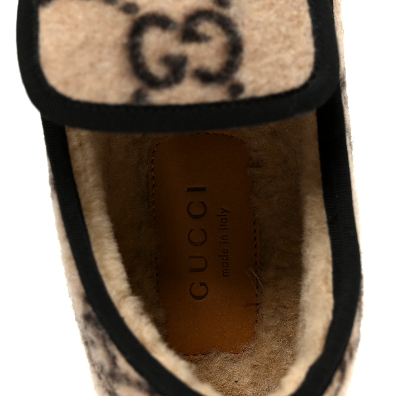Gucci Covered Wool GG Monogram Womens Fria Horsebit Loafers 35.5 Beige Ebony Black Butterscotch