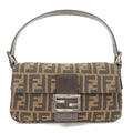 FENDI Mamma Baguette Zucca Canvas Leather Shoulder Bag Brown 26424