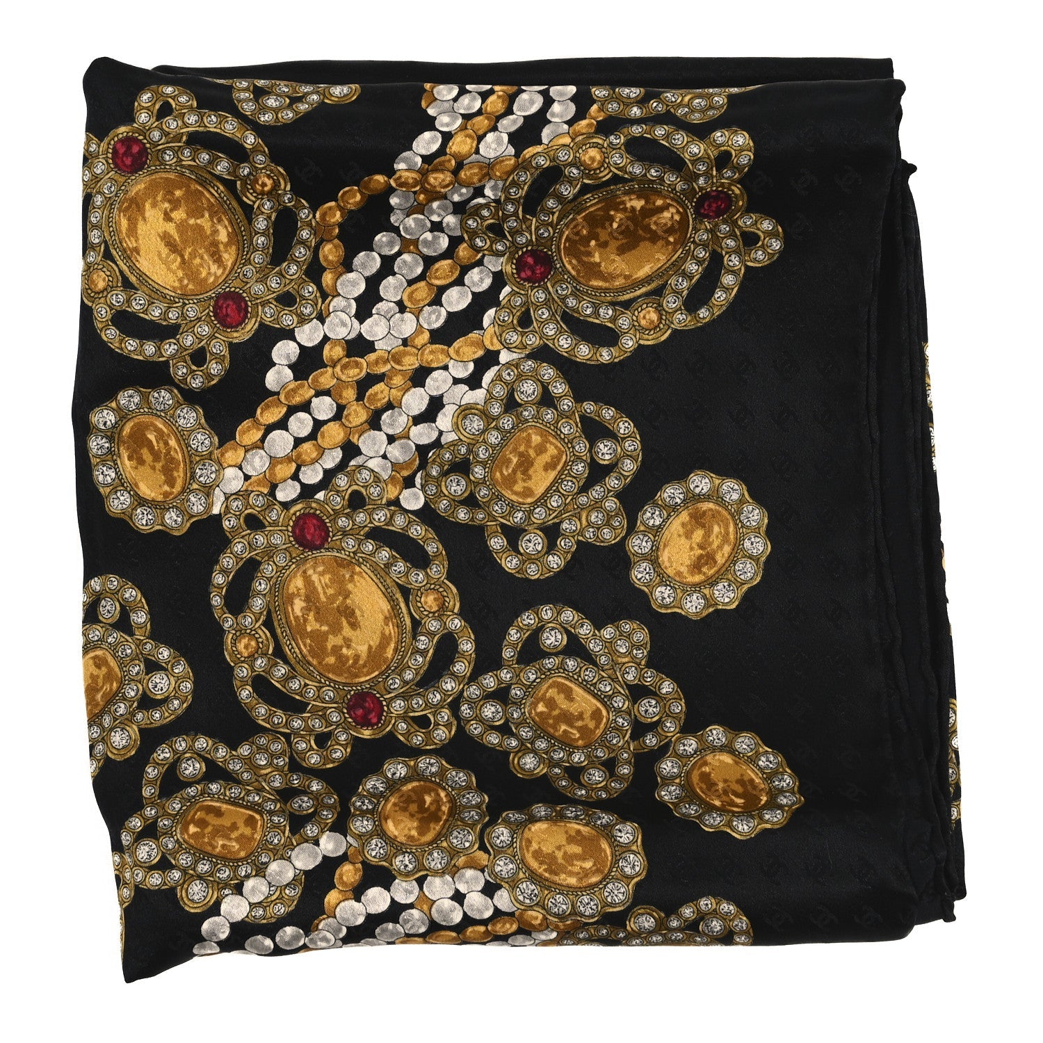 Chanel Silk CC Gripoix Pearls Square Scarf Black
