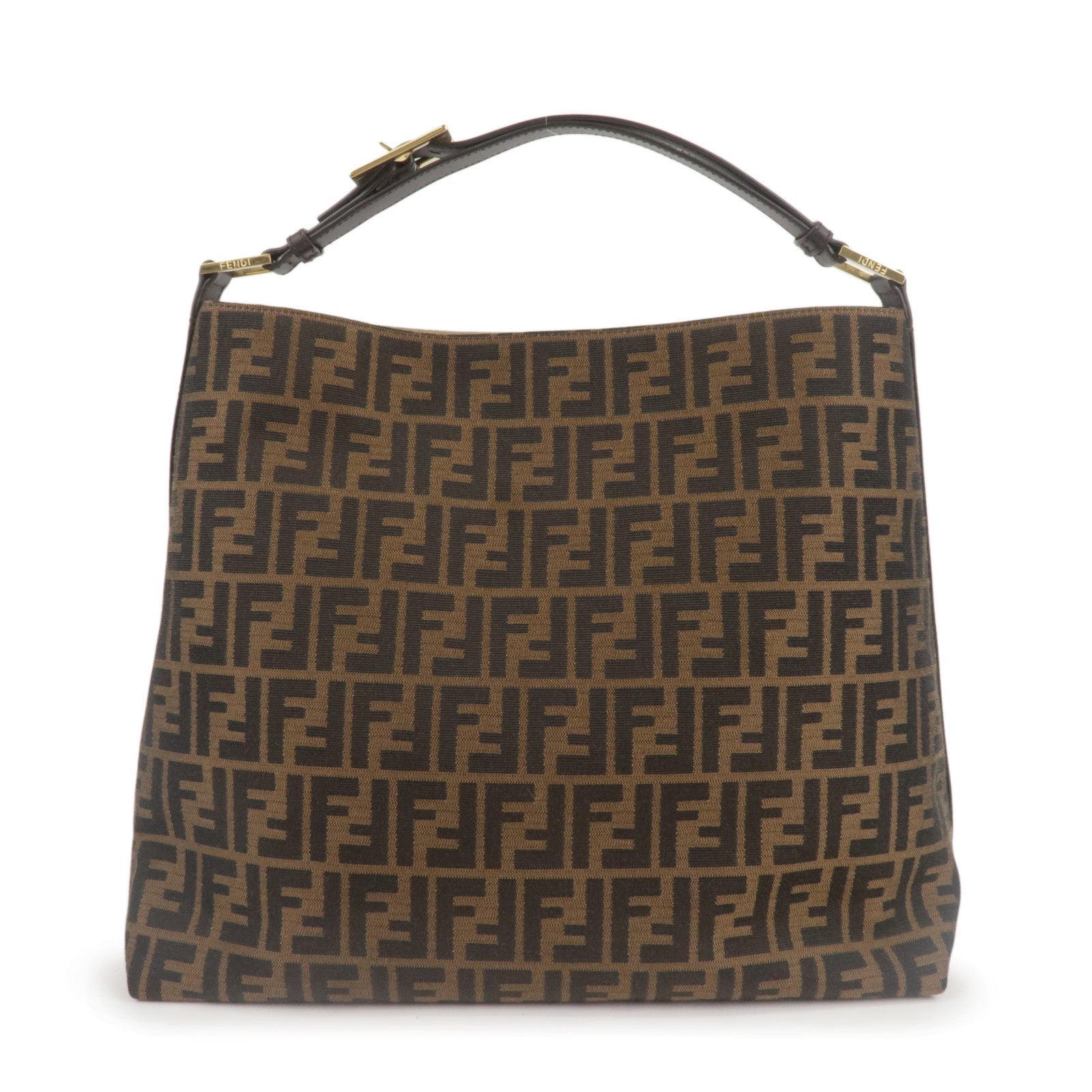 FENDI Zucca Canvas Leather One Shoulder Bag Brown 8BR653