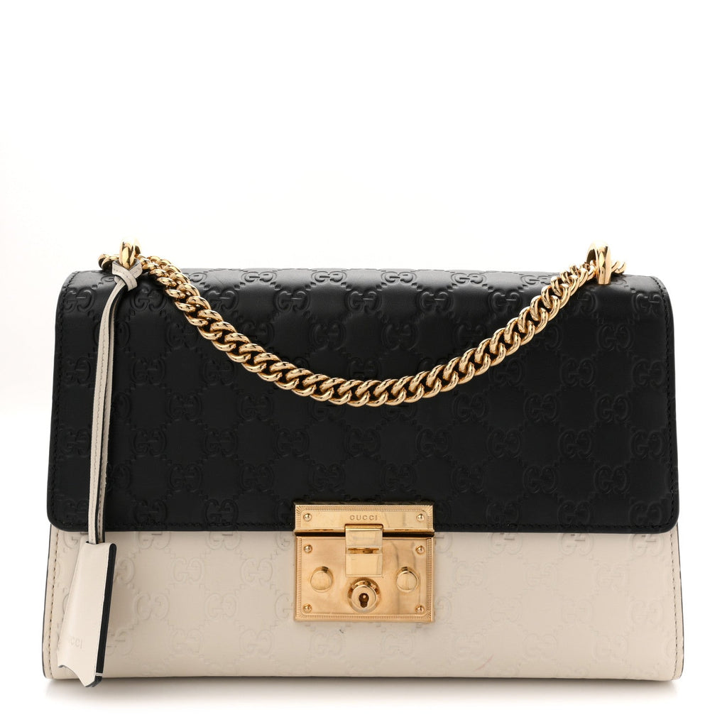 Gucci Guccissima Medium Padlock Shoulder Bag Black Mystic White