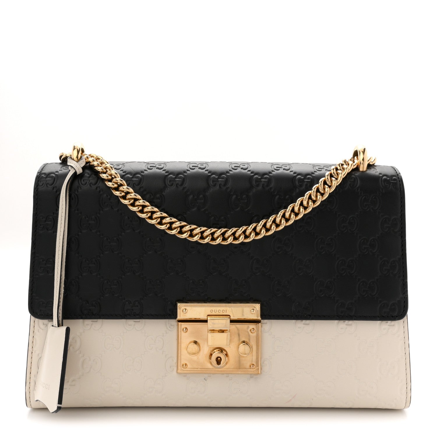 Gucci Guccissima Medium Padlock Shoulder Bag Black Mystic White