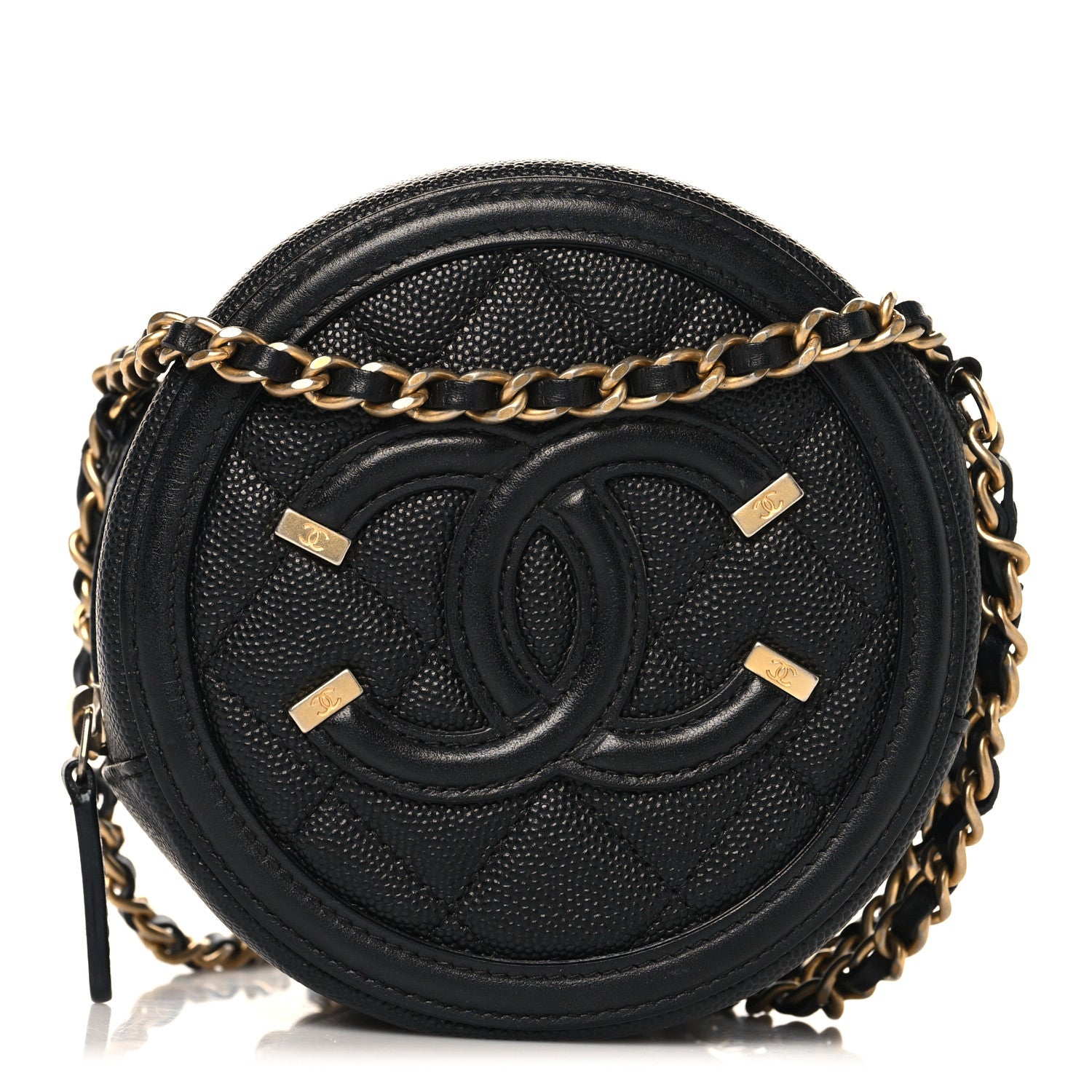 Chanel Caviar Quilted Round Filigree Crossbody Black