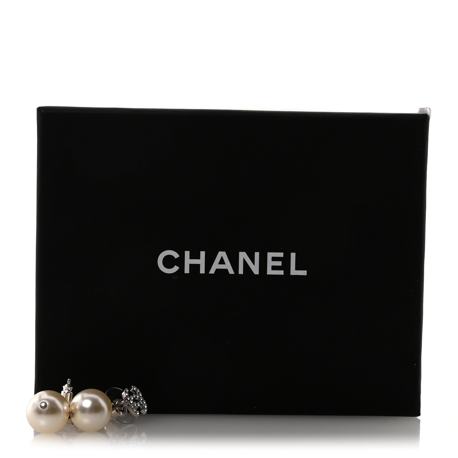 Crystal Pearl CC Drop Earrings Silver