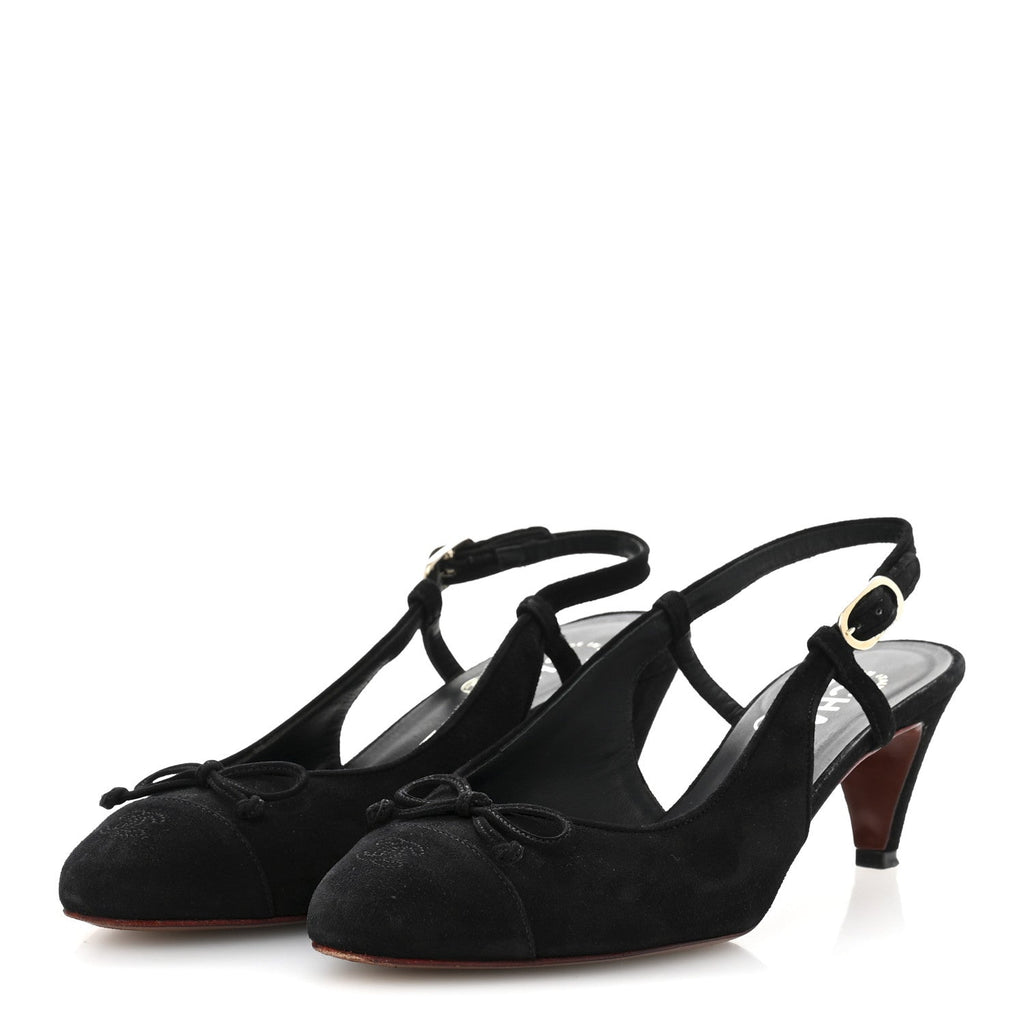 Chanel Suede Cap Toe CC Slingback Pumps 36 Black