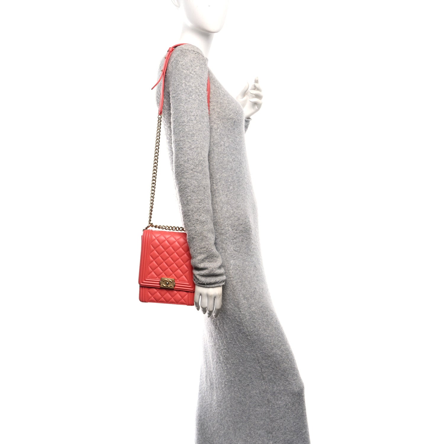 Chanel Calfskin Quilted North South Boy Flap Coral