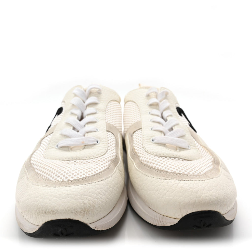 Calfskin Mesh Suede Mens CC Sneakers 45 White Black