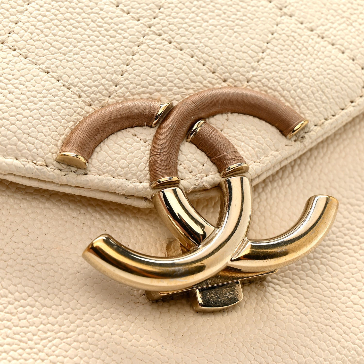 Chanel Grained Calfskin Quilted Small Cuba Top Handle Flap White