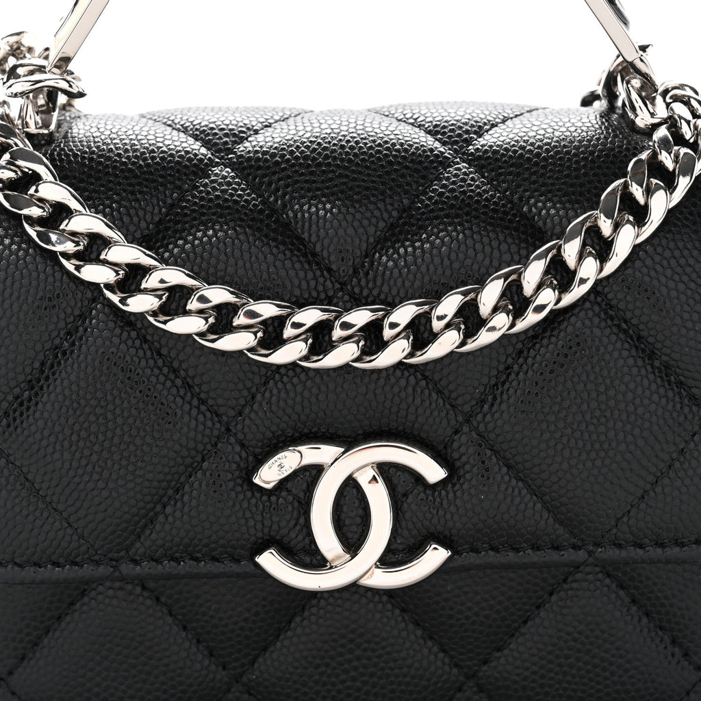 Chanel Caviar Quilted Enamel Top Handle Flap Clutch With Chain Black