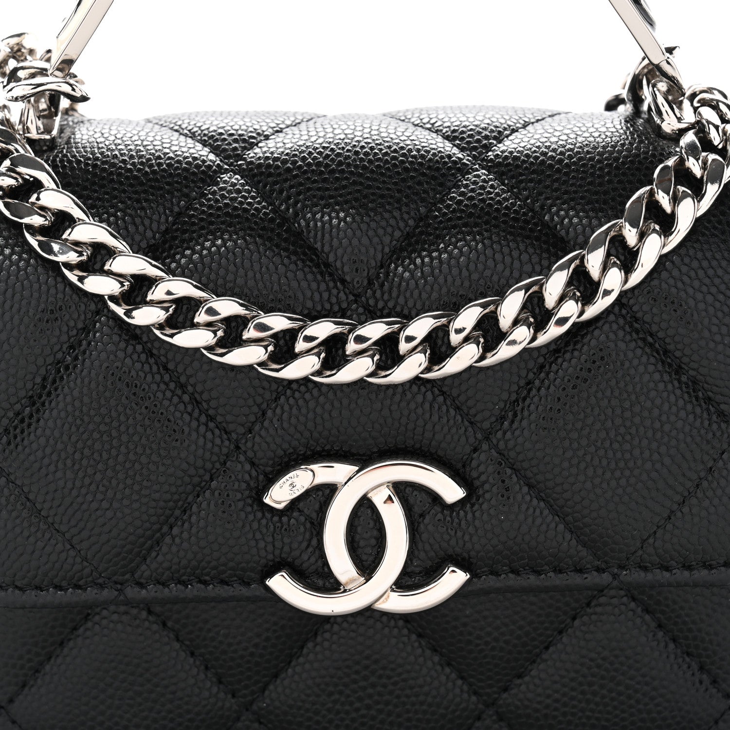 Chanel Caviar Quilted Enamel Top Handle Flap Clutch With Chain Black