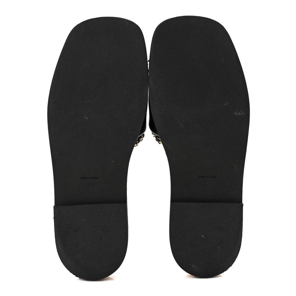 Lambskin Chain Cork Slide Sandals 38 Black