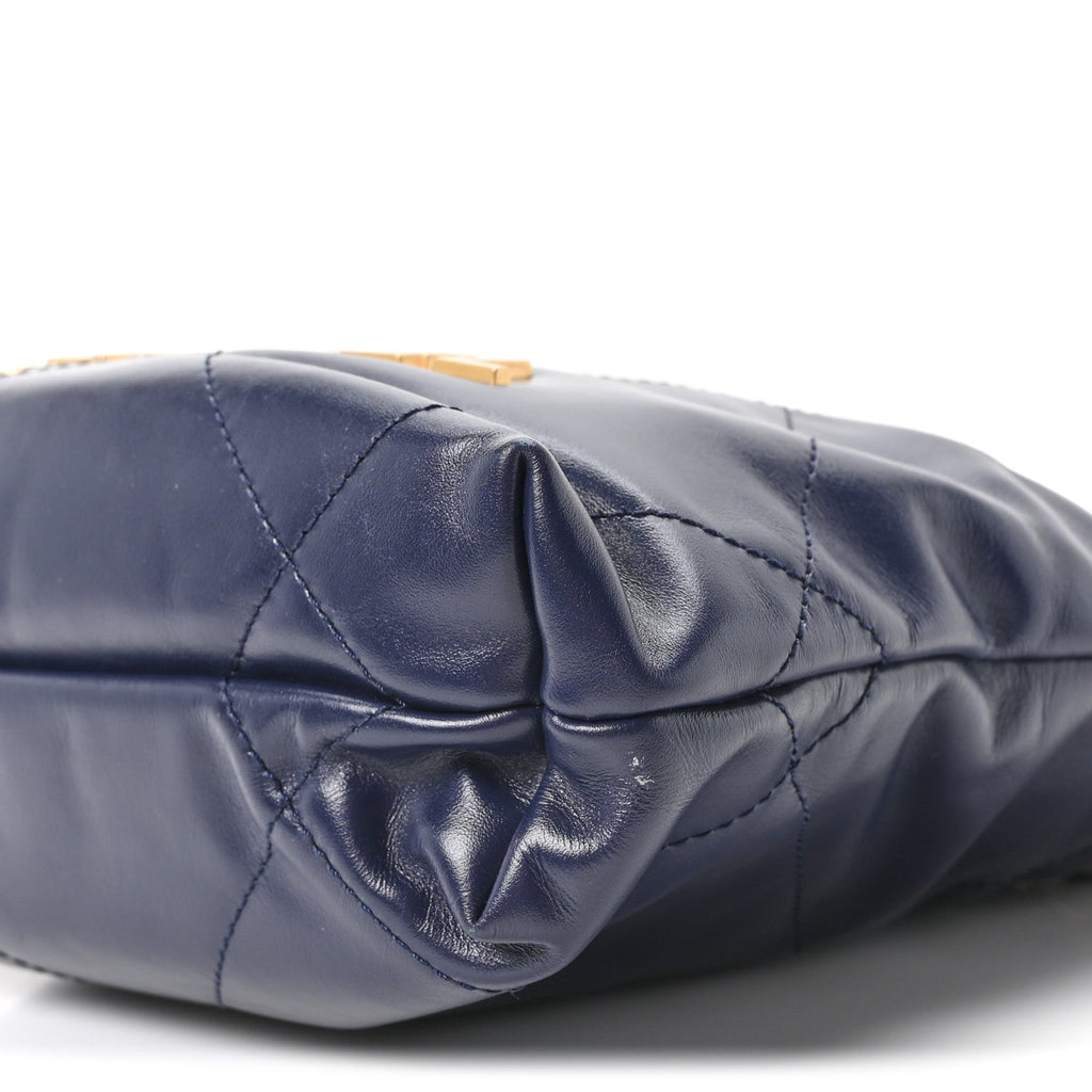 Chanel Shiny Calfskin Quilted Mini Chanel 22 Navy Blue