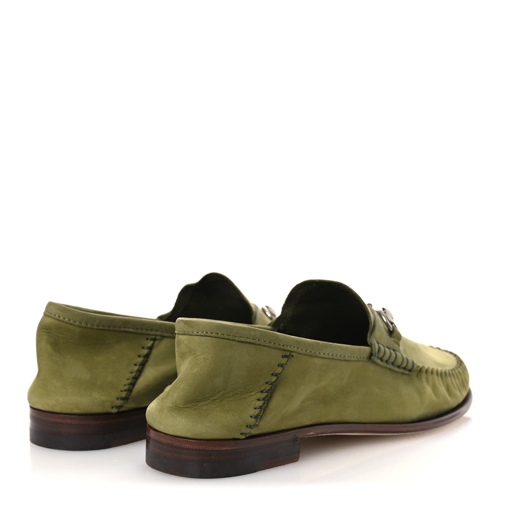 Gucci Nubuck Womens Horsebit Loafers 37 Herbs Light Green