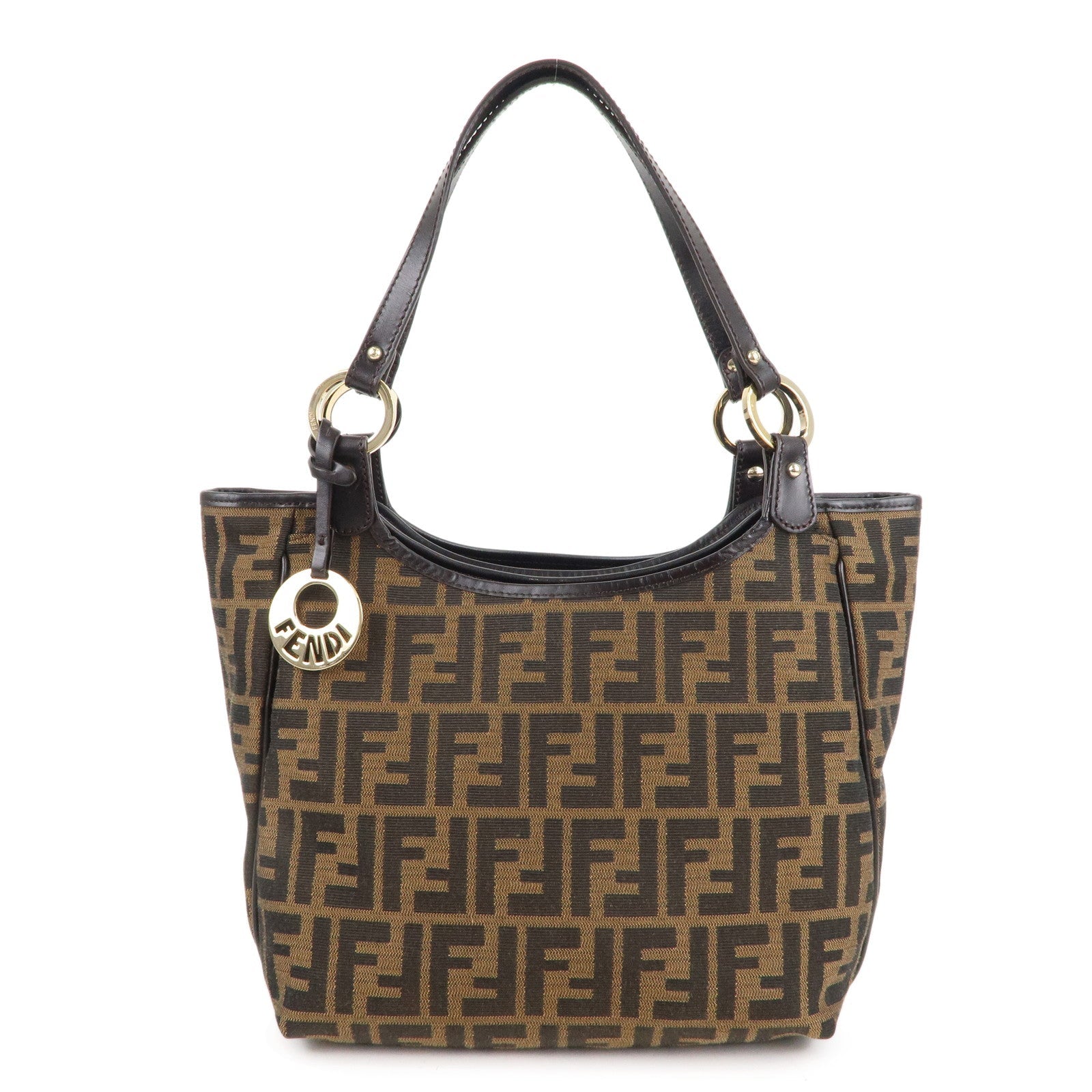 FENDI Zucca Canvas Leather Shoulder Bag Brown Black 8BH156