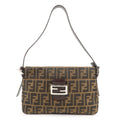 FENDI Zucca Canvas Leather Shoulder Bag Brown Black 26566
