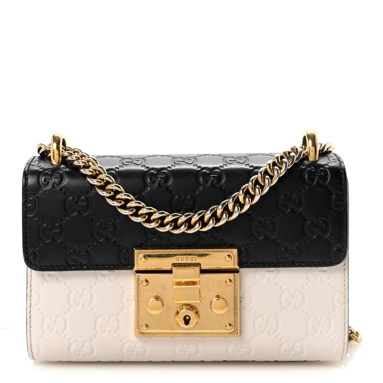 Gucci Guccissima Small Padlock Shoulder Bag Black White