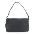 FENDI Zucchino Canvas Leather Shoulder Bag Black 8BR444