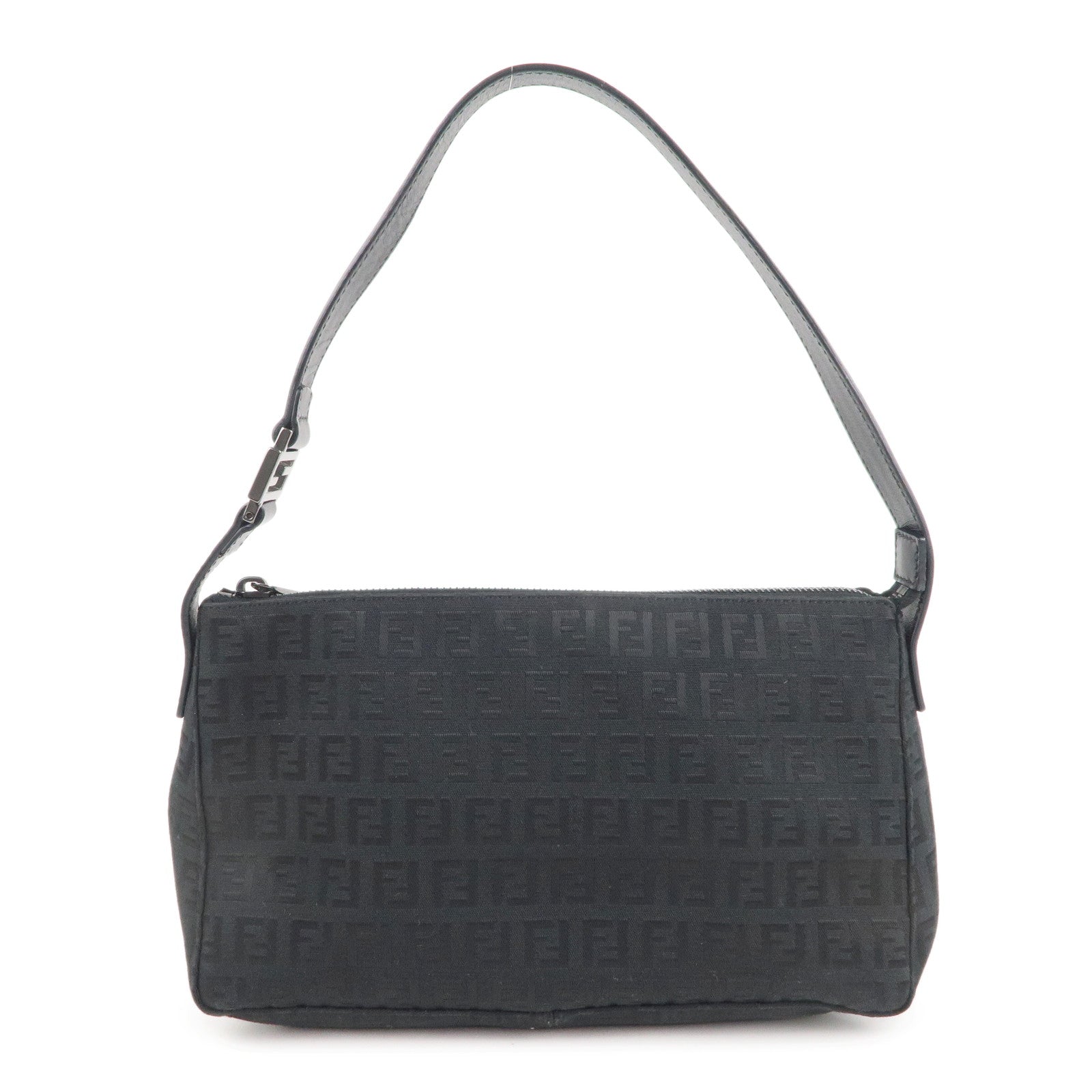 FENDI Zucchino Canvas Leather Shoulder Bag Black 8BR444