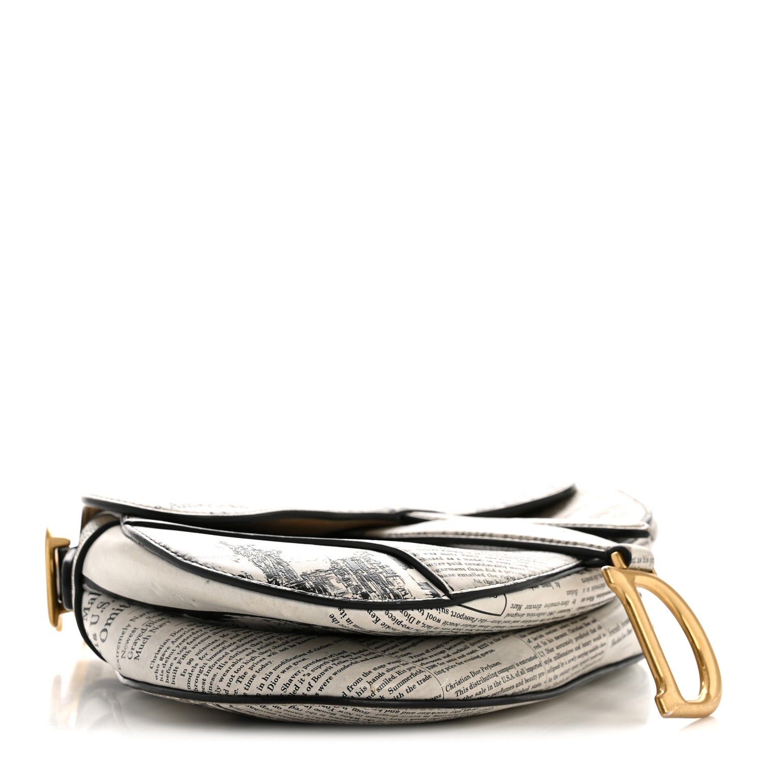 Christian Dior Calfskin Newspaper Printed Saddle Bag Black White