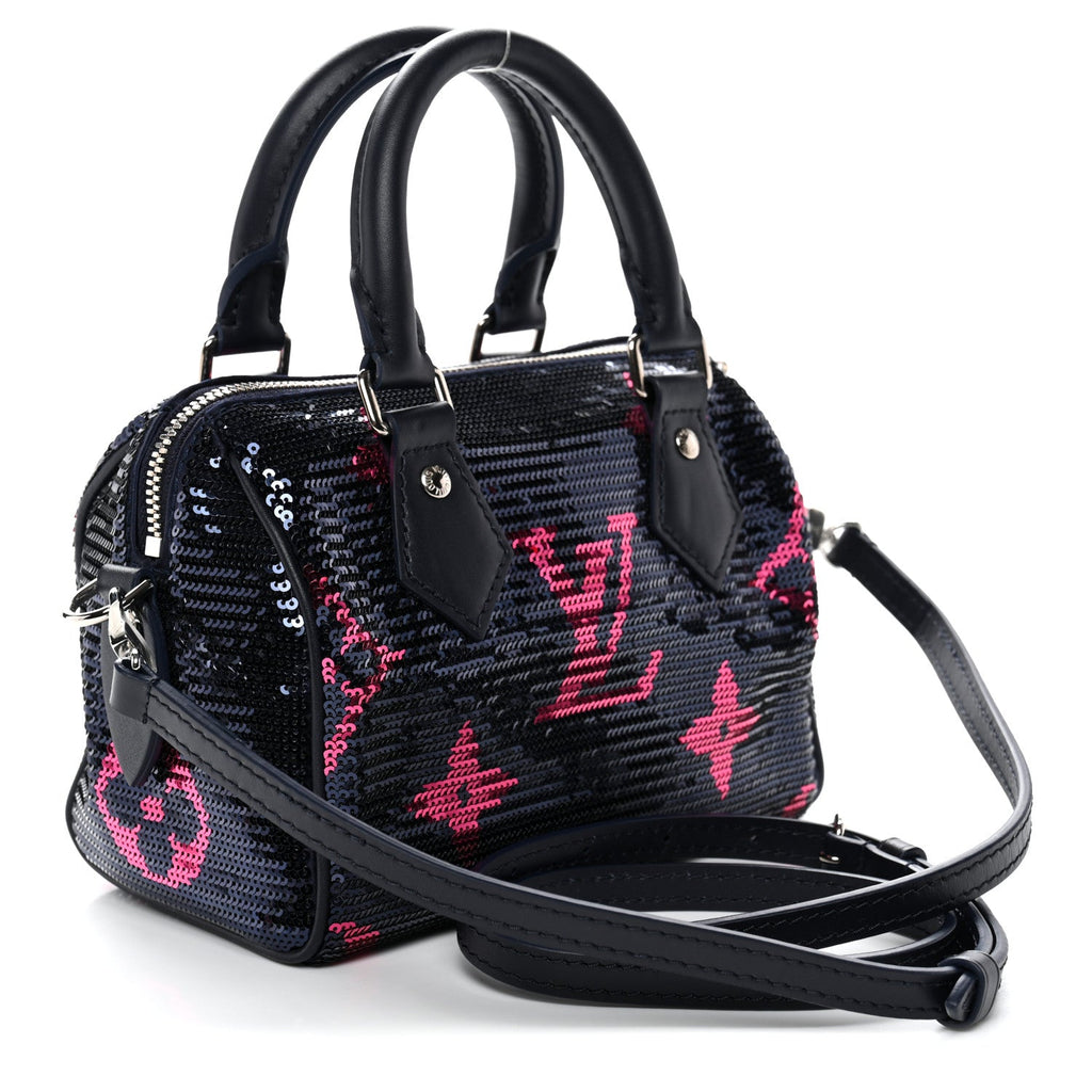Louis Vuitton Giant Monogram Sequins Speedy Bandouliere 18 Navy Fuchsia