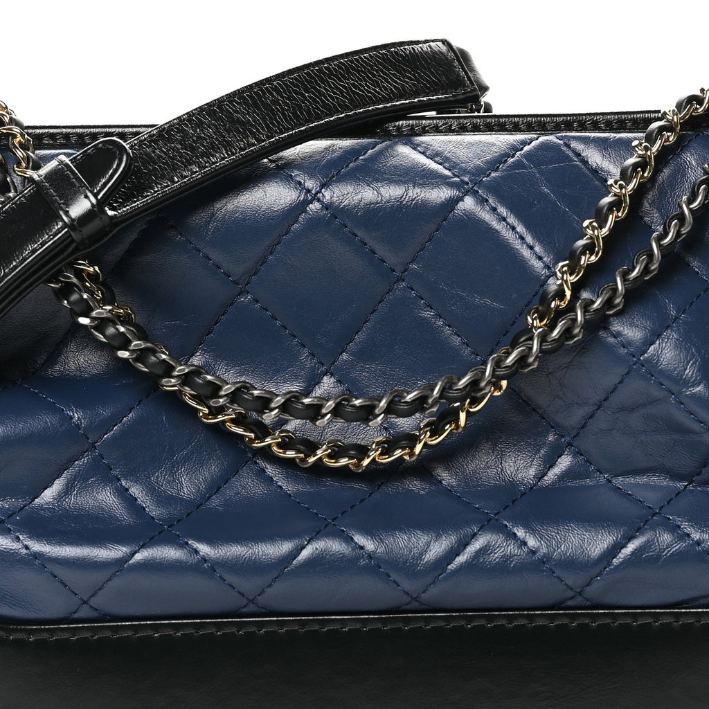 Chanel Aged Calfskin Quilted Medium Gabrielle Hobo Navy Black