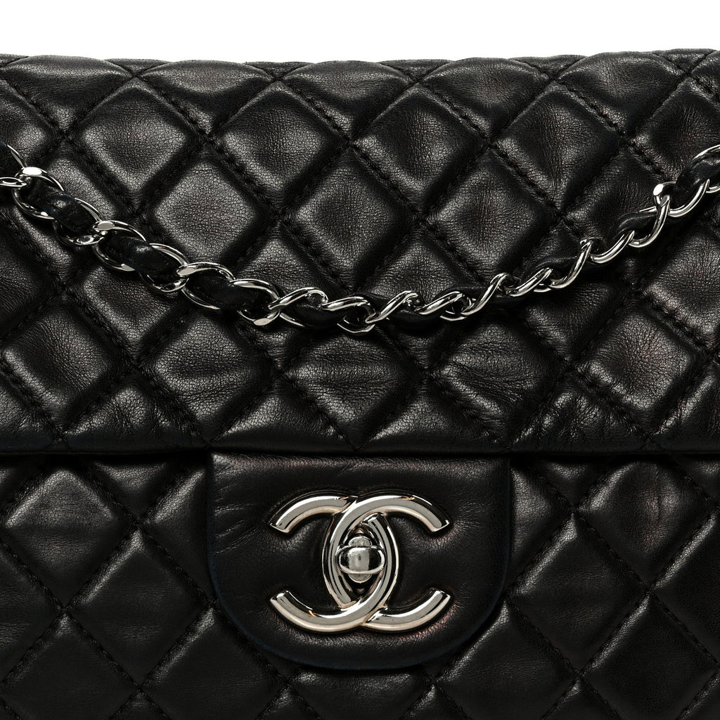 Chanel Washed Lambskin Quilted Maxi Single Flap Black