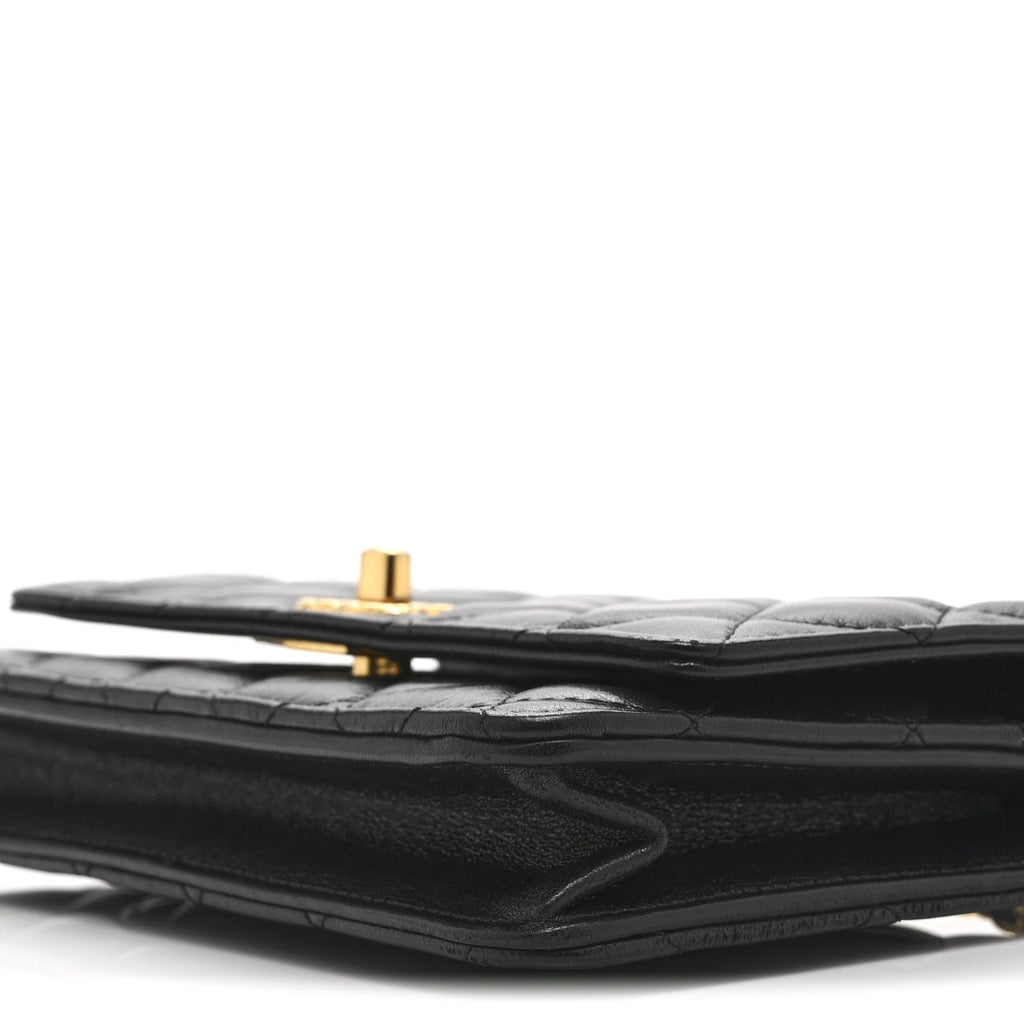 Chanel Shiny Lambskin Quilted Dynasty Wallet On Chain WOC Black