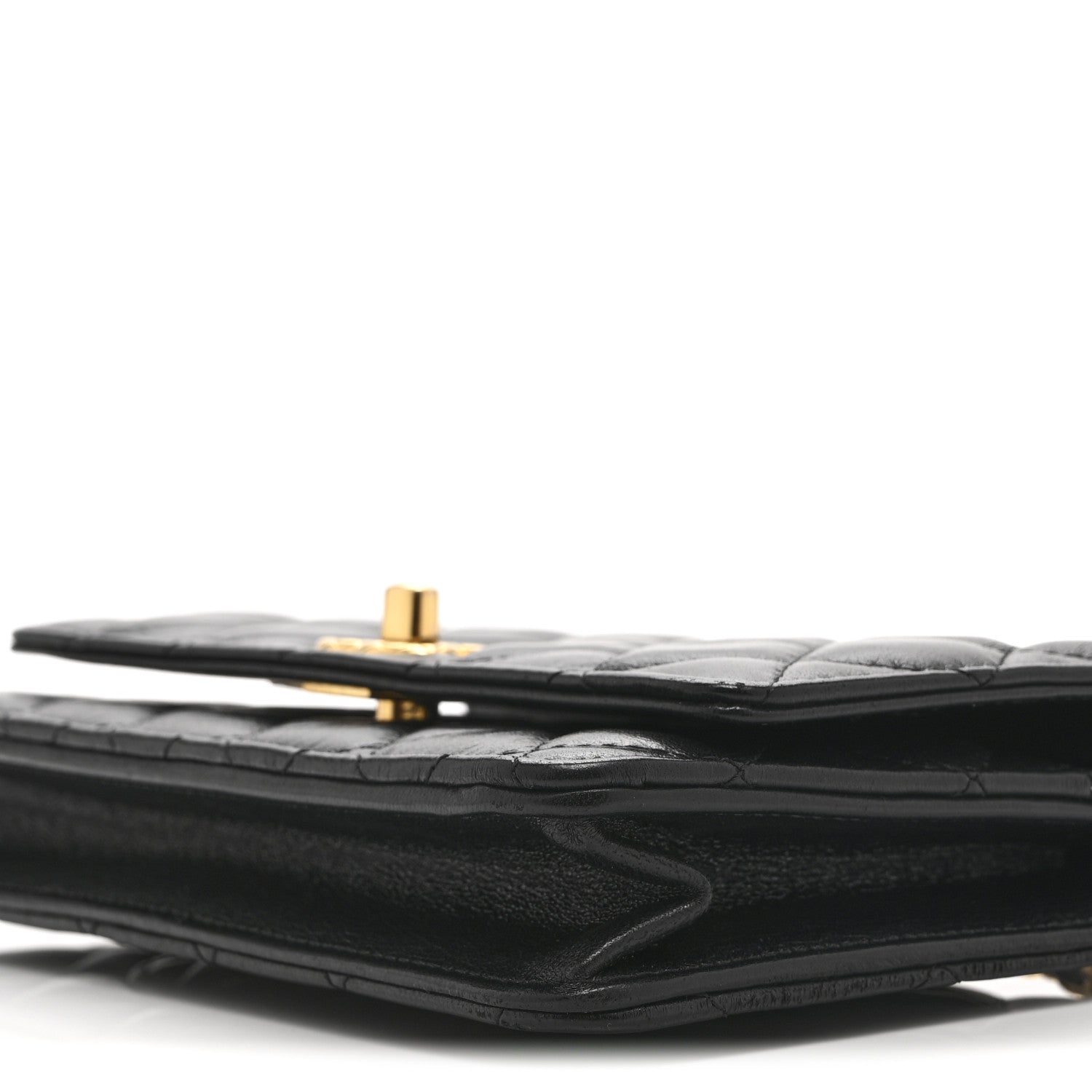 Chanel Shiny Lambskin Quilted Dynasty Wallet On Chain WOC Black