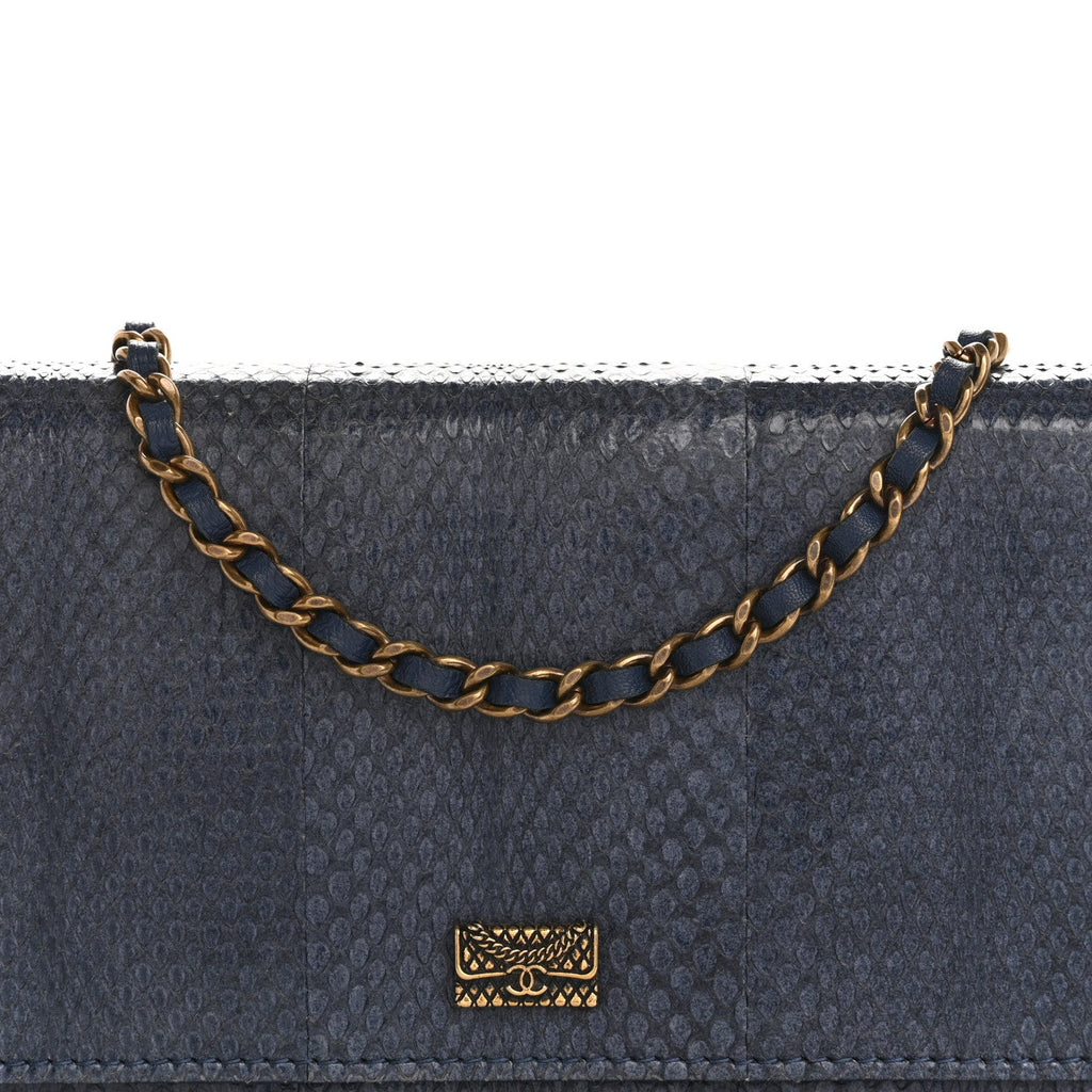 Chanel Snakeskin Wallet On Chain WOC Blue
