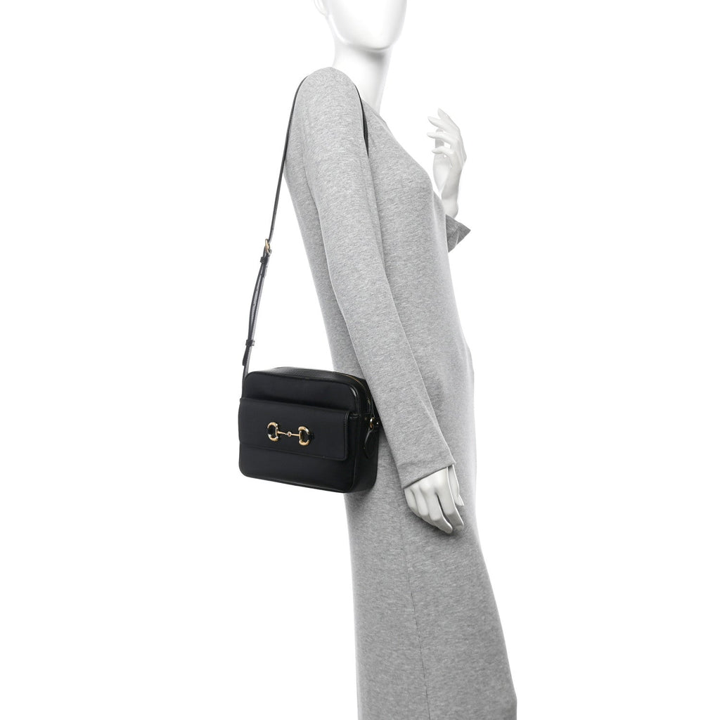 Gucci Textured Calfskin Small Horsebit 1955 Shoulder Bag Black