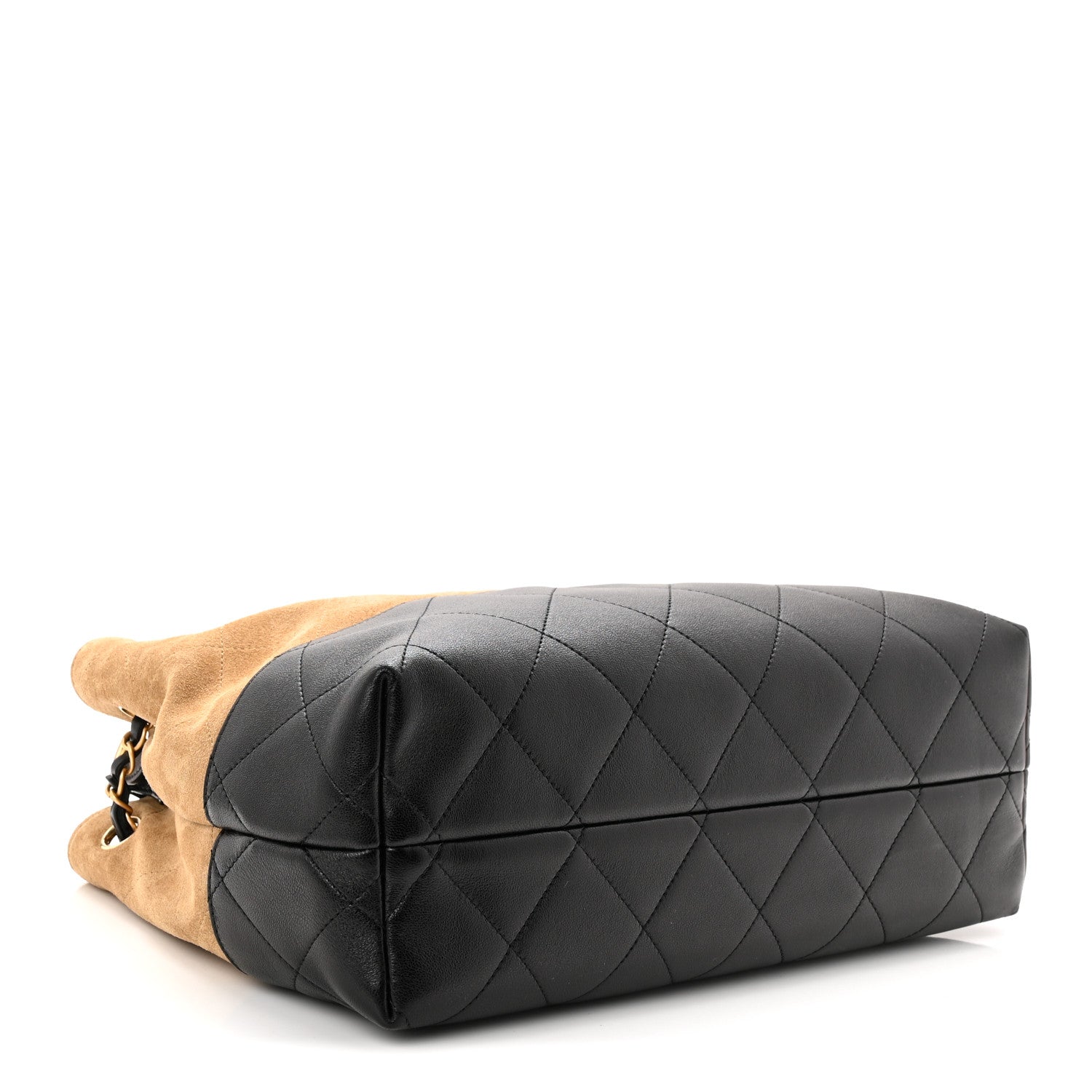 Chanel Suede Calfskin Shiny Lambskin Quilted Small Coco Base Shopping Bag Beige Black