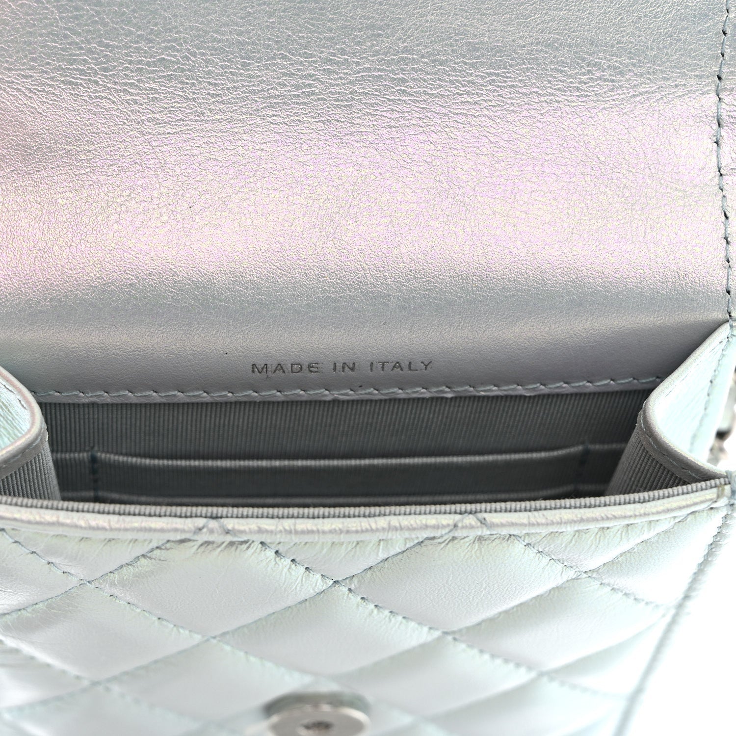 Chanel Iridescent Lambskin Quilted CC Phone Holder Blue