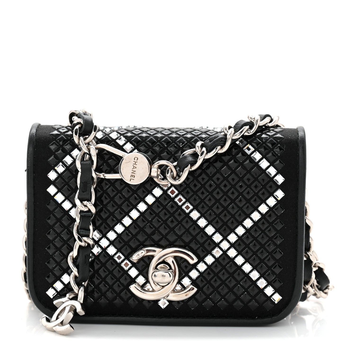 Chanel Lambskin Crystal Quilted Mini Chain Belt Bag Black