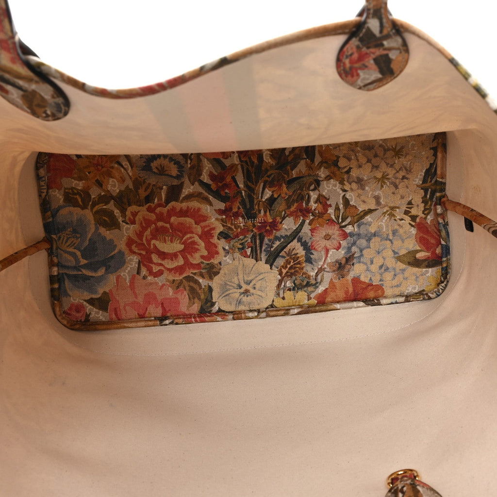 Gucci GG Supreme Monogram Water Flora Web Large Ophidia Tote Beige White Multicolor