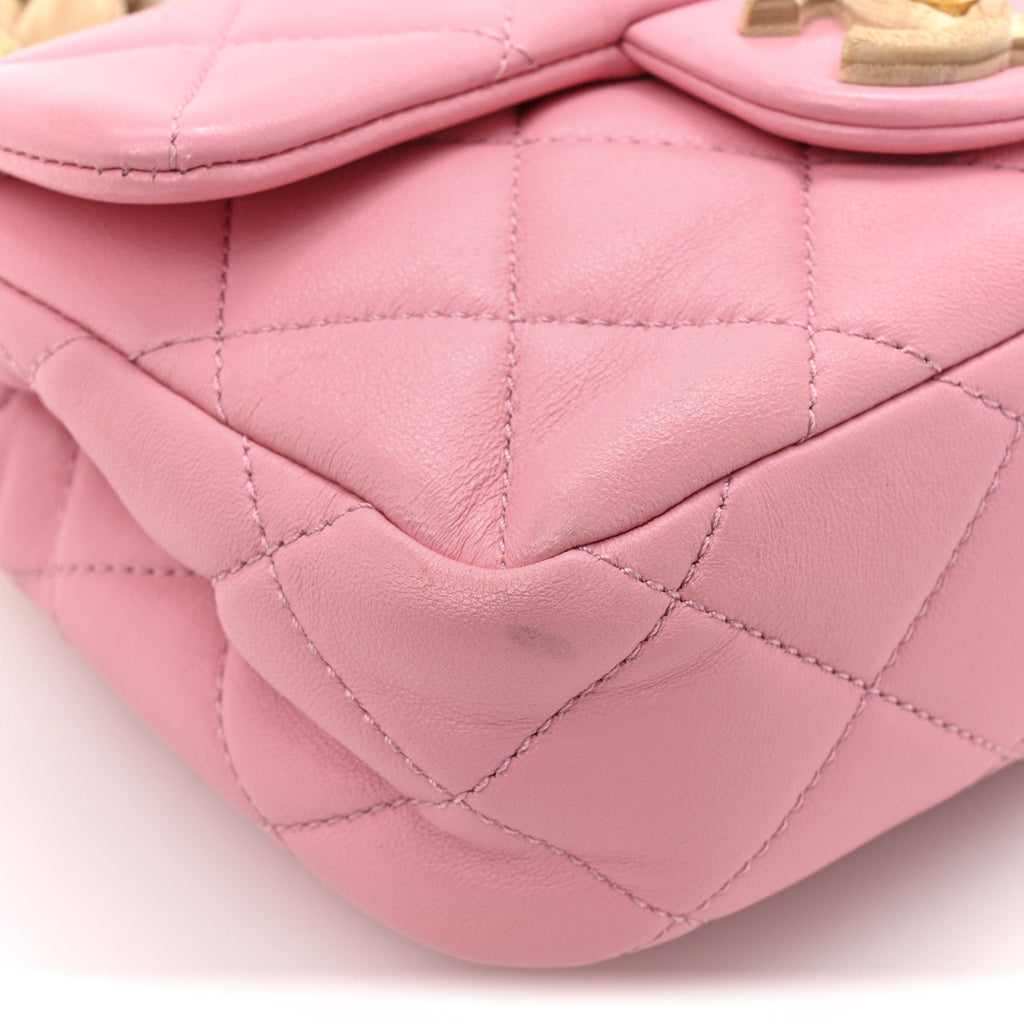 Chanel Lambskin Wenge Quilted Mini Fashion Wood Square Flap Pink