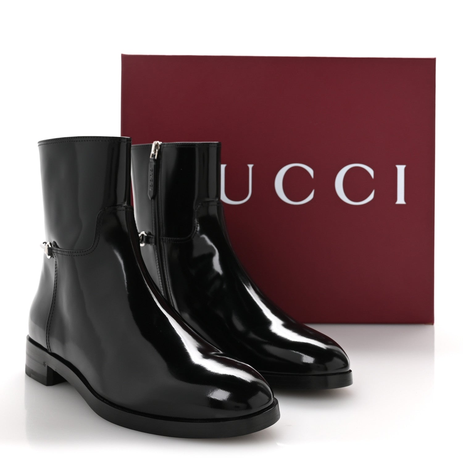 Gucci Brushed Calfskin Michelangelo Slim Horsebit Ankle Boots 39.5 Black