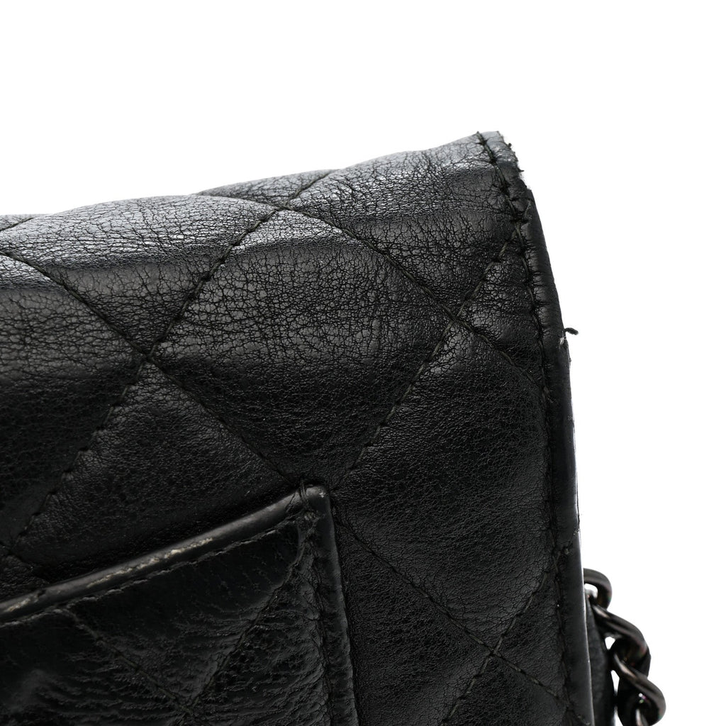 Chanel Crumpled Calfskin Quilted Wallet On Chain WOC So Black