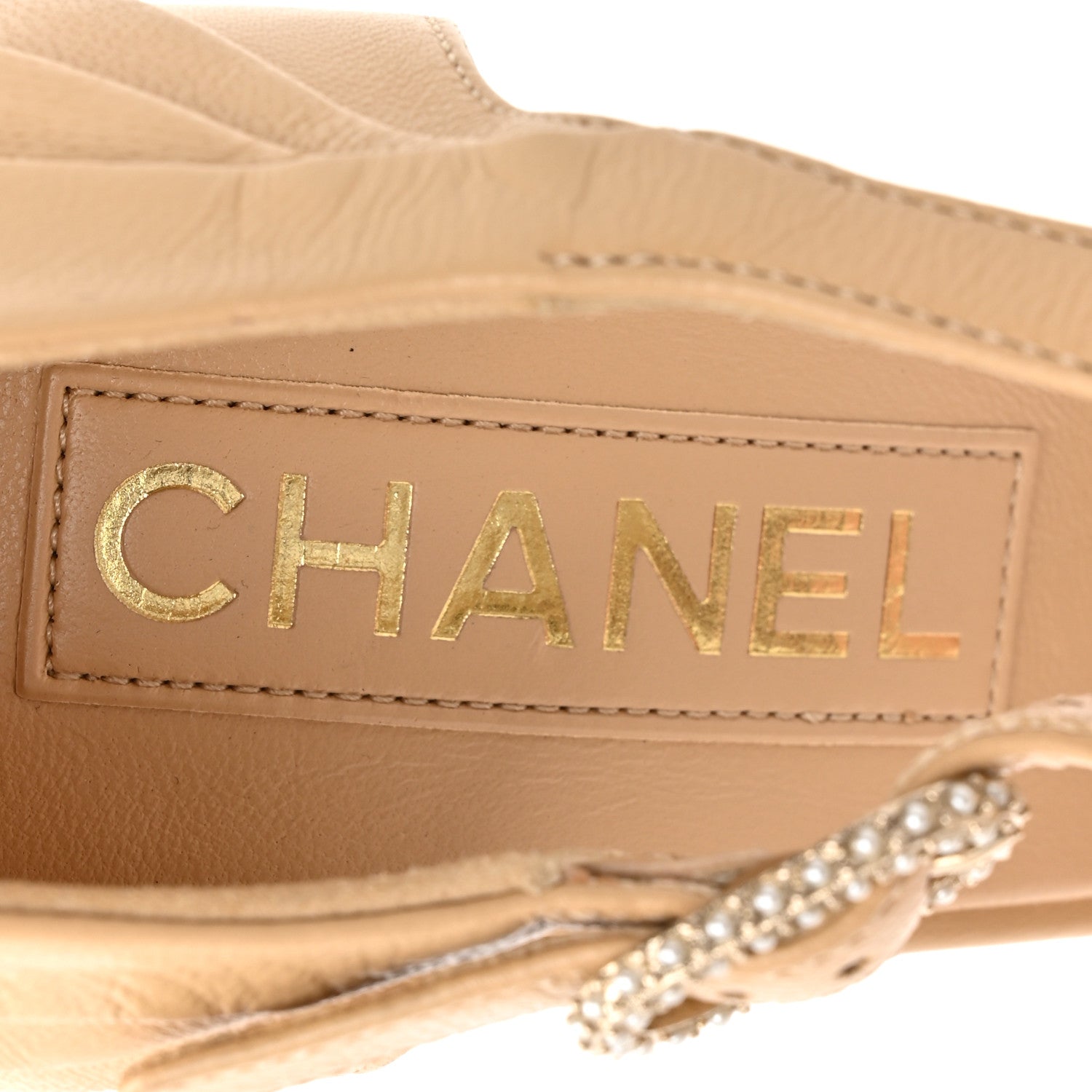 Lambskin Pearl CC Sandals 39 Beige