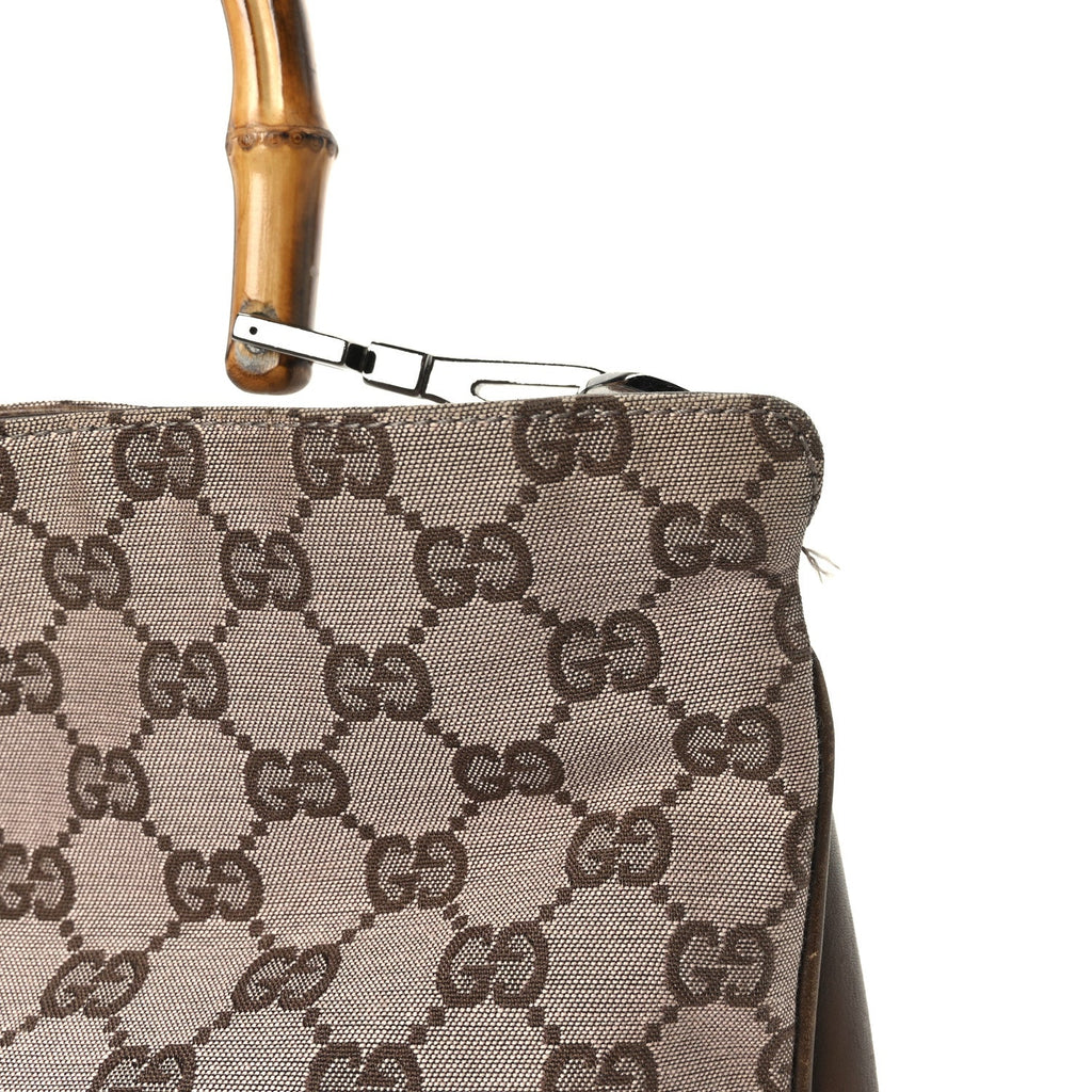 Gucci Monogram Bamboo Top Handle Bag Brown Pink