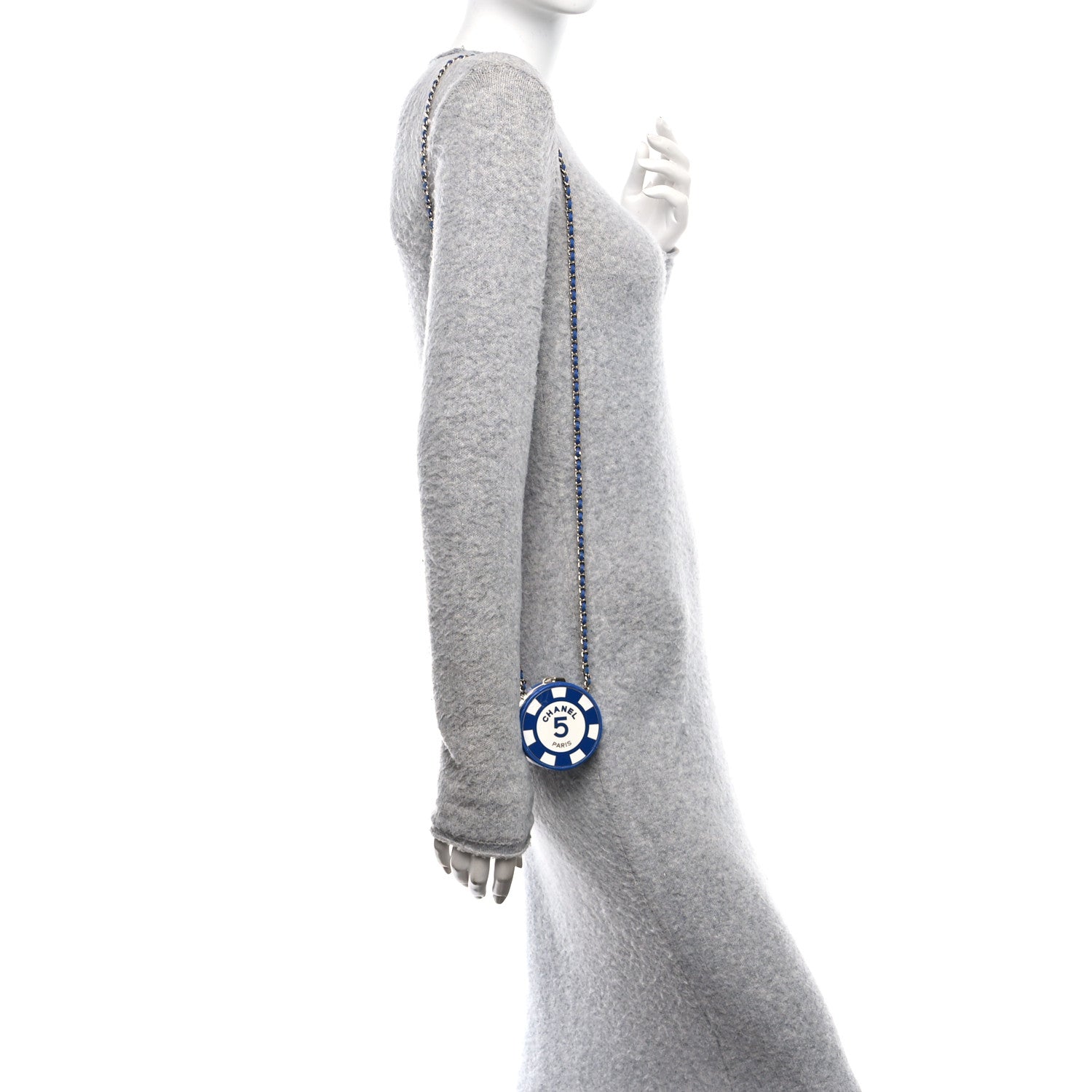 Chanel Lambskin Enamel Quilted Round Poker Chip Clutch With Chain Blue White