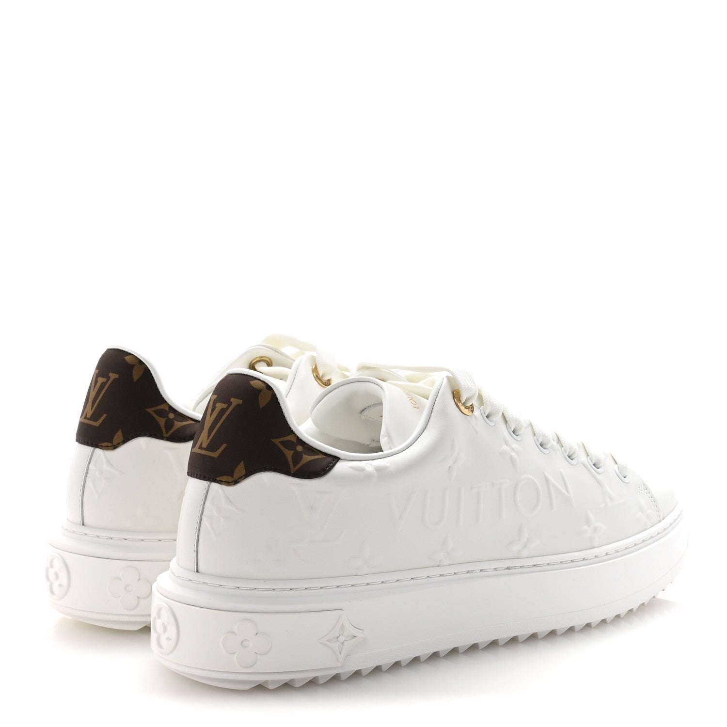 Louis Vuitton Lambskin Embossed Monogram Time Out Sneakers 39.5 White