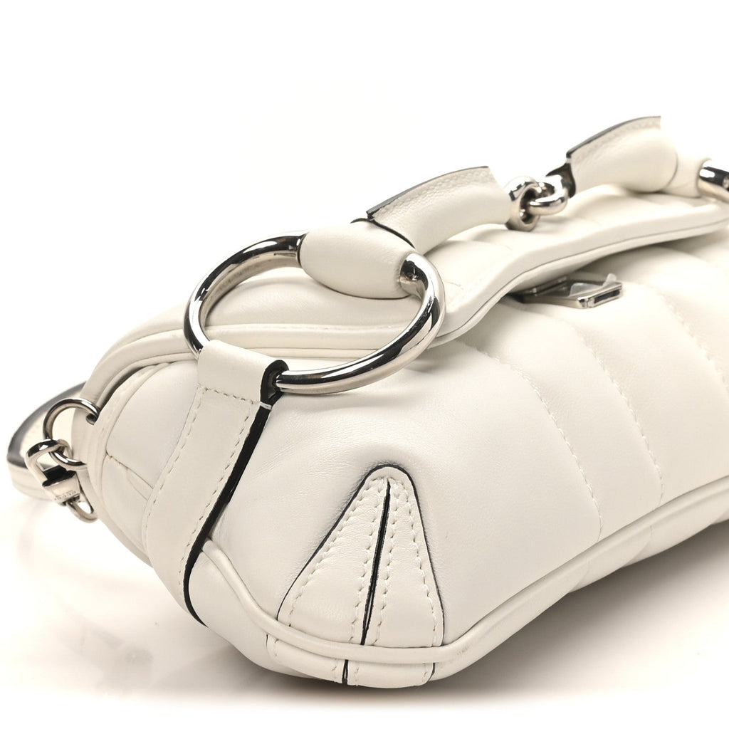 Gucci Nappa Vertical Matelasse Small Maxi Horsebit Chain Shoulder Bag Great White