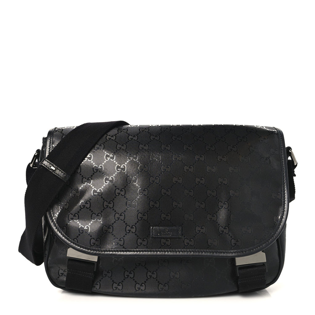 Gucci Imprime Monogram Medium Double Buckle Flap Messenger Bag Black
