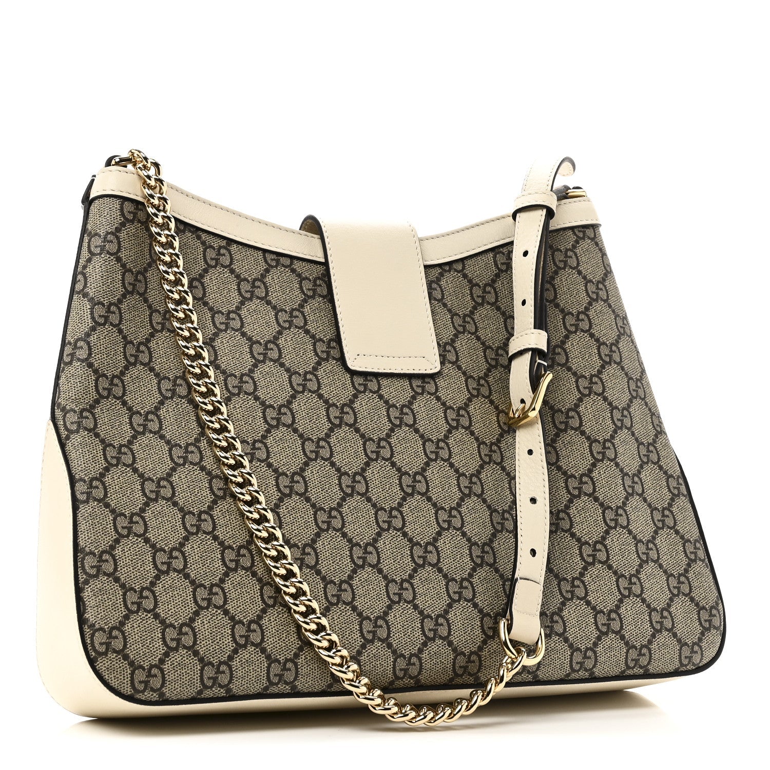 Gucci GG Supreme Monogram Moon Calfskin Medium Padlock Shoulder Bag Beige Ebony Mystic White