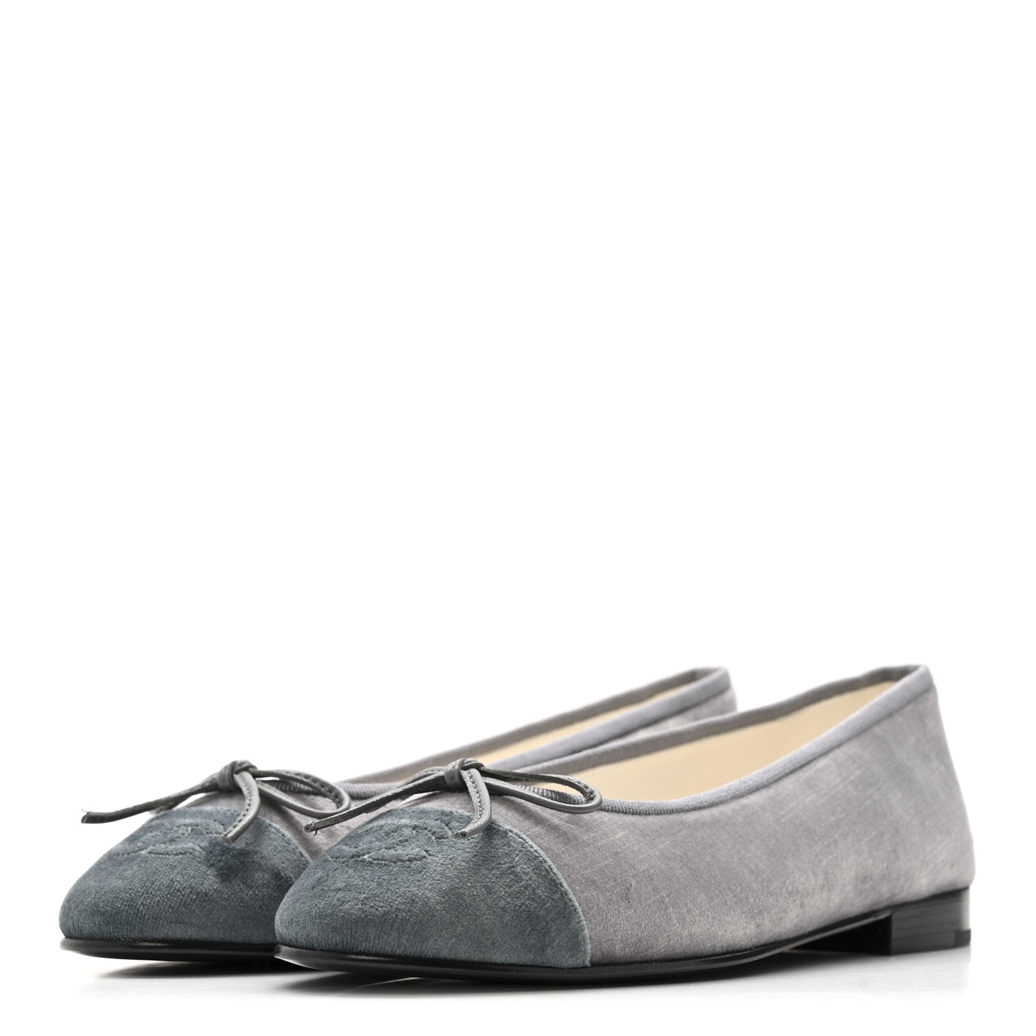 Chanel Velvet Cap Toe Ballerina Flats 36.5 Grey Green