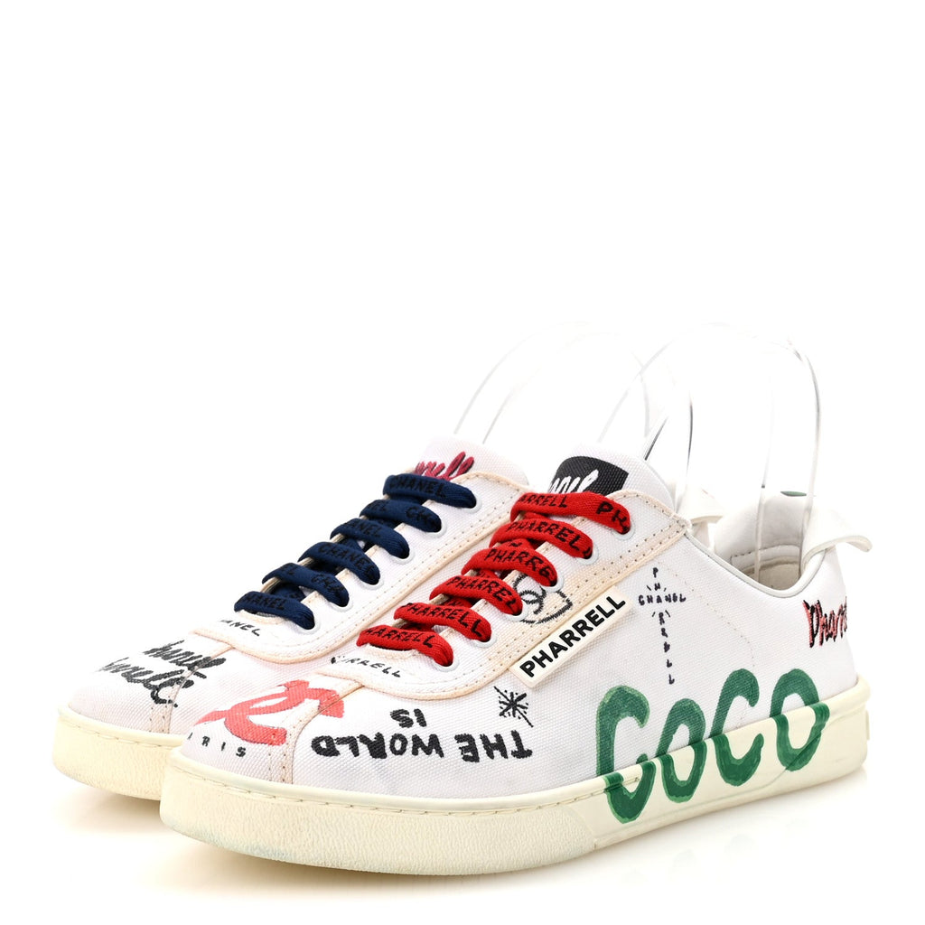 Chanel x Pharrell Williams Canvas Womens Sneakers 36.5 White Multicolor