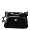 Chanel Velvet Effect Nylon Shiny Crumpled Calfskin Quilted Chanel 25 Clutch With Chain Black