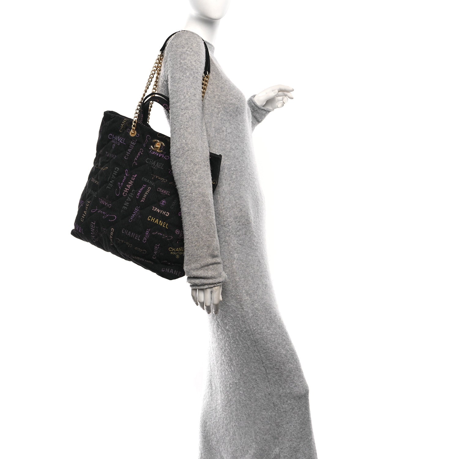 Chanel Denim Quilted Denim Mood Maxi Shopping Bag Black Multicolor