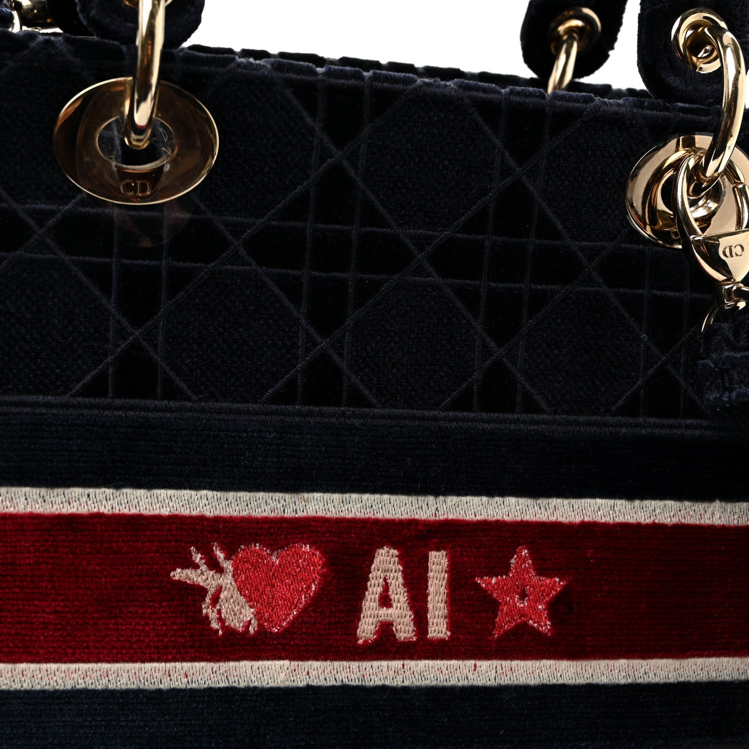 Christian Dior Velvet Cannage Medium Lady D-Lite Blue Red White